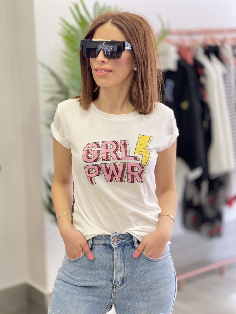 Camiseta Rayo Girl Power Tachuelas Blanca