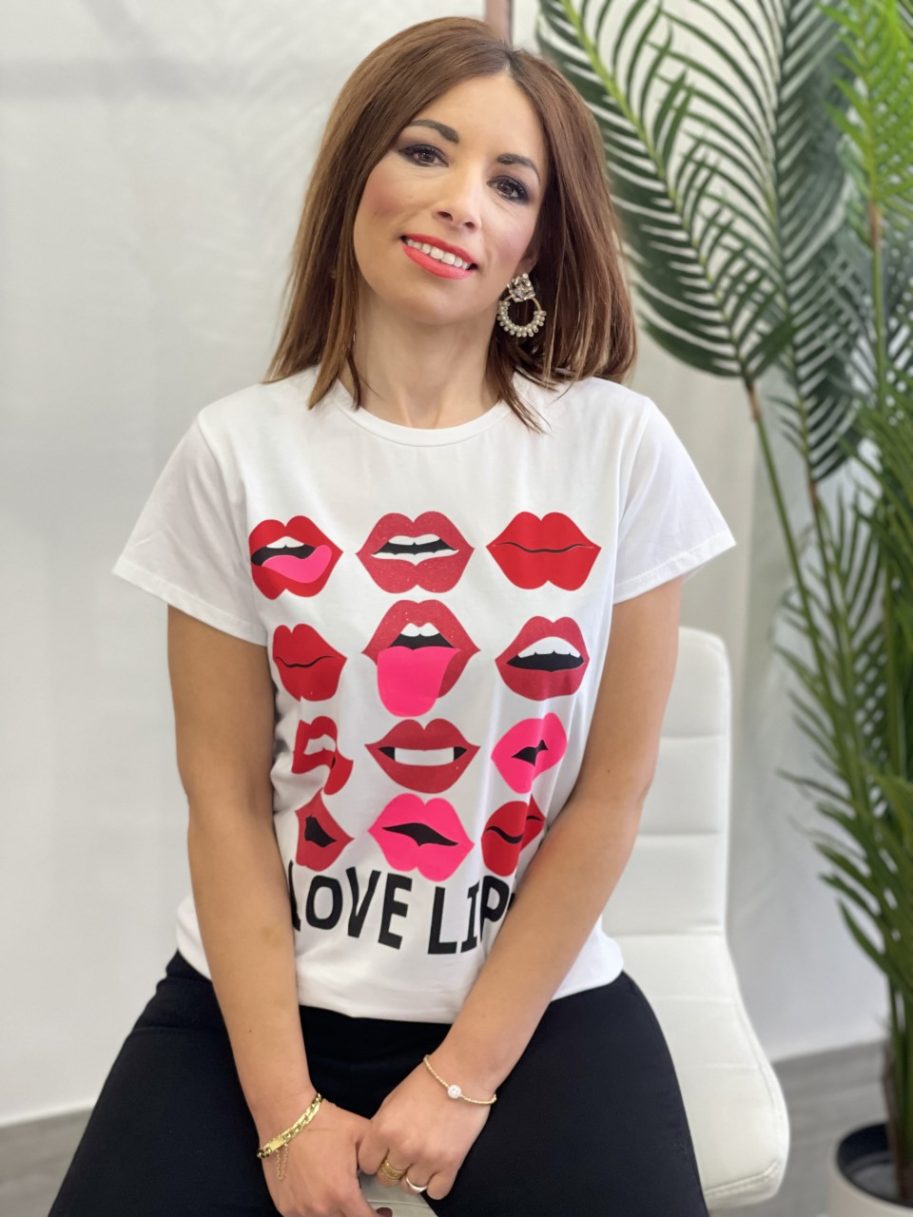 Camiseta “Love lips” Blanca Bocas