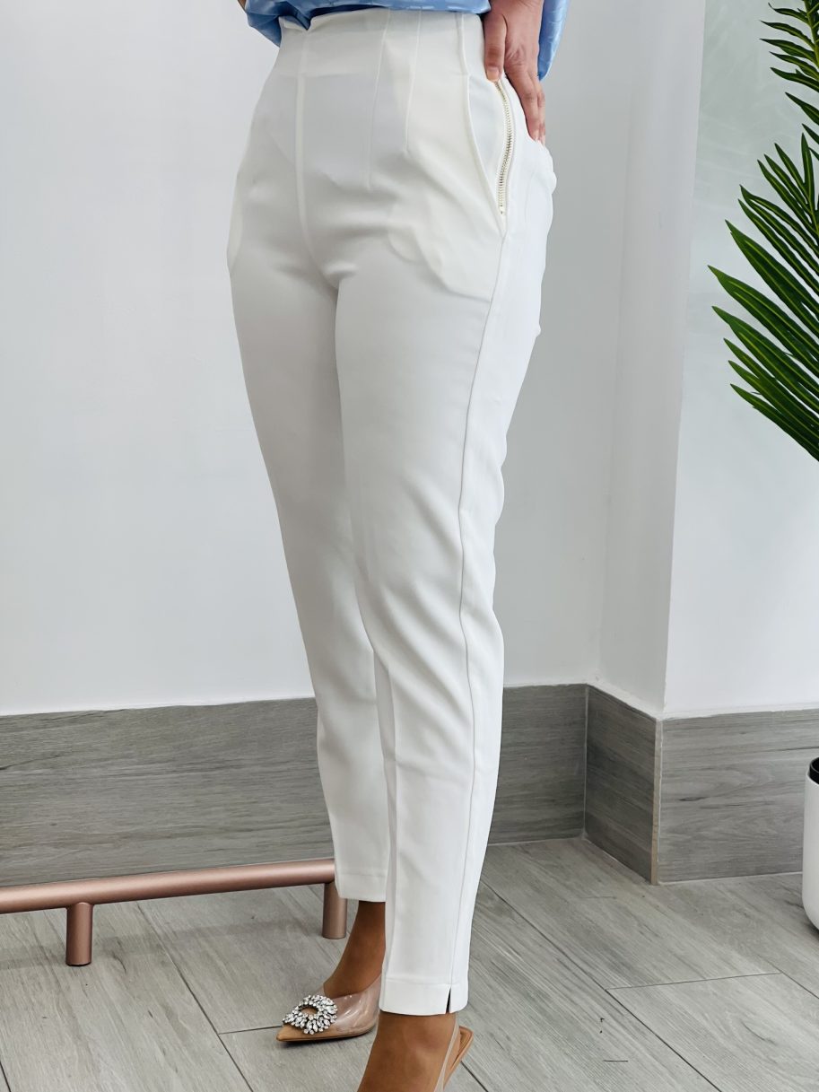 Pantalón de Vestir Tiro Alto Bolsillos Blanco