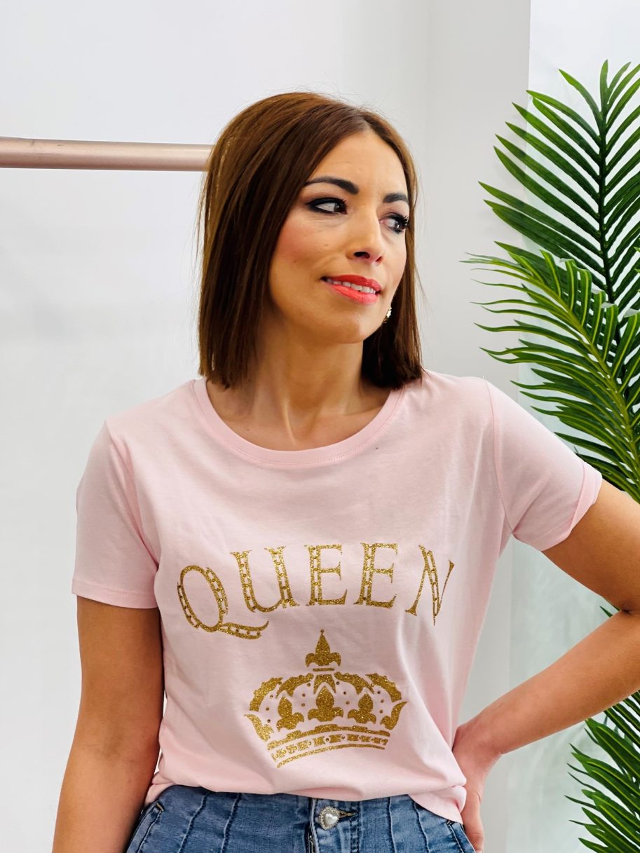 Camiseta “Queen” Strass Oro Rosa